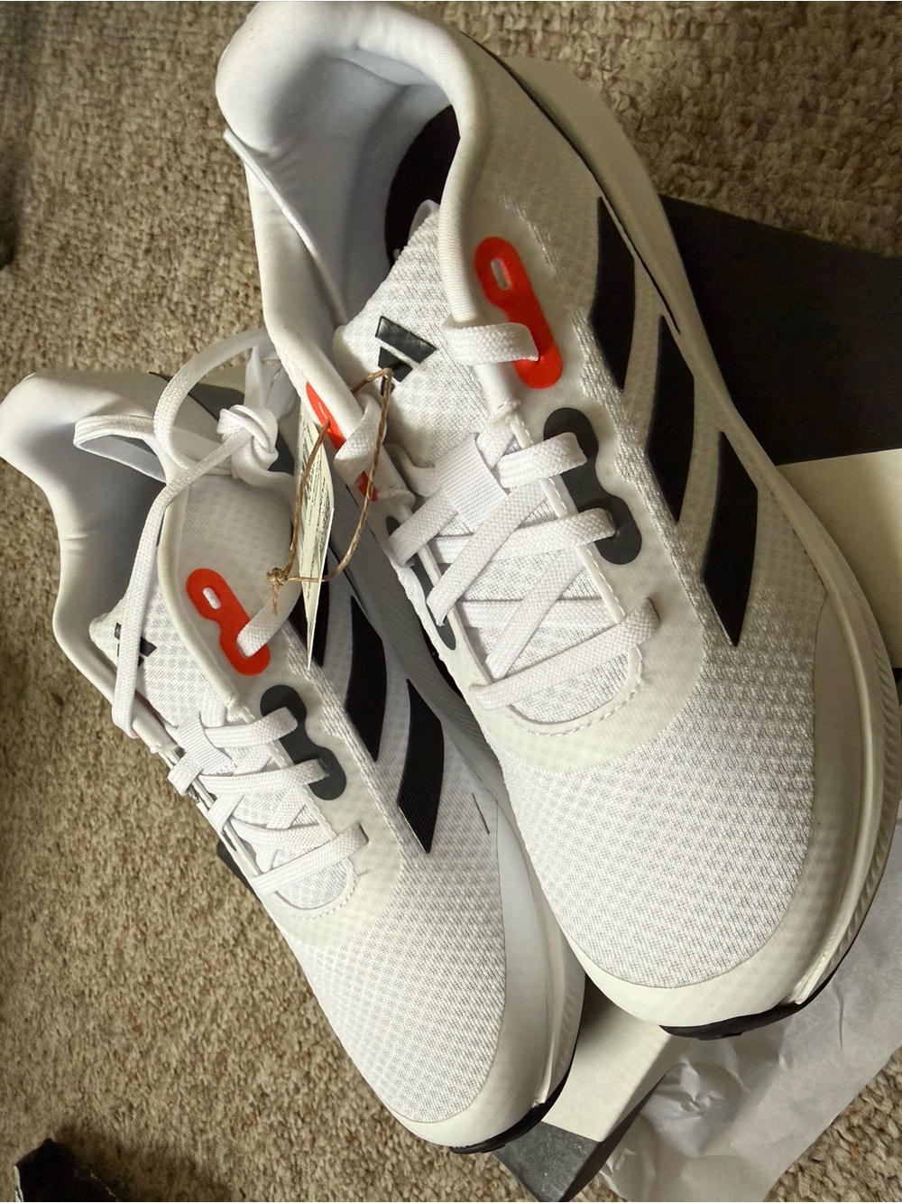 adidas Run Falcon 3.0 White Sneakers with Black Stripes and Orange Eyelets